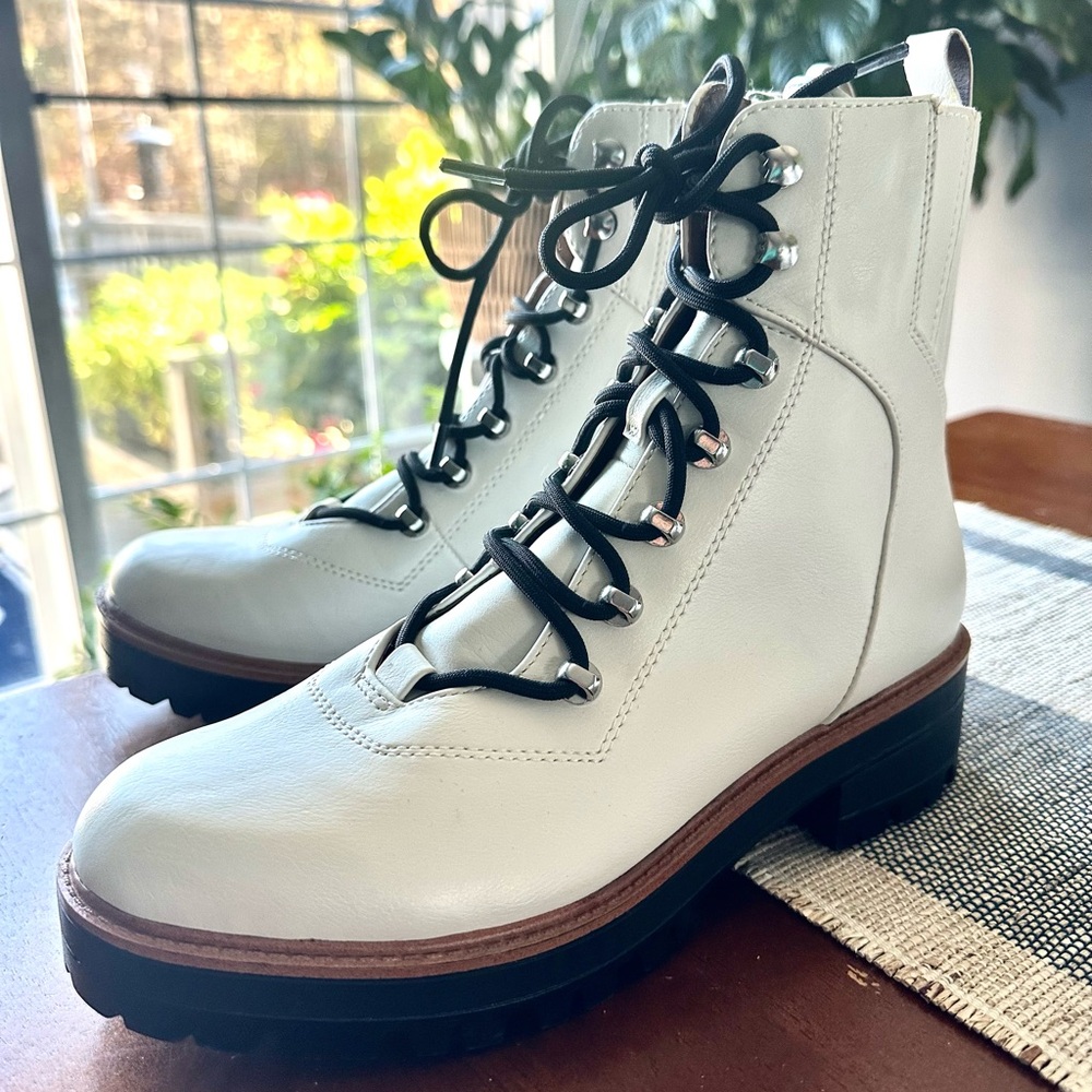 Indigo White Lace-Up Combat Boot